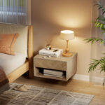 Set di 2 Comodini Sospesi Moderni con Cassetto e Vano Aperto, 37x32x21 cm, Legno Naturale - immagine 7