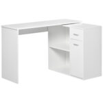 Scrivania Angolare con Libreria Scaffale in Legno Bianco, Tavolo da Pranzo con Rotazione a 360°, 173x39,8x74 cm