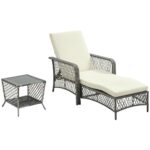 Mobili da Giardino Set 2 Pz in Rattan Chaise Longue e Tavolino da Caffè