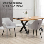 Set 2 Sedie Moderne Nordiche Imbottite con Braccioli Ricurvi in Tessuto Effetto Velluto, per Soggiorno, Sala da Pranzo, Grigio | Aosom Italy - immagine 4