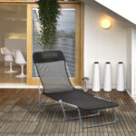 Sdraio da Giardino Pieghevole con Schienale Reclinabile  e Cuscino, in Metallo e Texteline, 182x56x28 cm, Nero - immagine 2