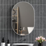 Specchio Bagno Ovale da Parete con Cornice in Alluminio, Verticale o Orizzontale, 60x90 cm, Argento - immagine 2