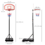 Canestro Basket da Interno ed Esterno Portatile con Altezza Regolabile 5 Livelli 175-215cm, Canestro da Basket con Ruote, Struttura Metallo e Base Riempibile, Tabellone PE - immagine 3