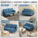 Divano 2 Posti in Tessuto con Cuscini Imbottiti e Gambe in Acciaio 139x68x80cm, Blu Scuro - immagine 7