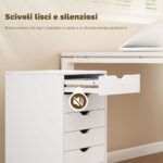 Cassettiera da Ufficio a 6 Cassetti con 4 Ruote e Blocco, 40x35x63 cm, Bianco - immagine 5