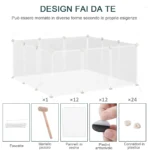 Recinto per Cuccioli e Piccoli Animali Modulabile in Metallo e PP, 12 Pannelli da 35x45cm Bianco - immagine 8