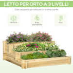 Orto Rialzato a 3 Livelli in Legno d'Abete per Verdure, Fiori e Piante da Giardino 93x93x35 cm - immagine 4