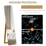 Specchio da Terra e da Parete con Struttura in Legno, Supporto Pieghevole con Cerniera, 37x43x156cm, Noce Chiaro - immagine 7