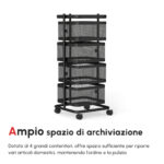Carrello Portavivande con 4 Cestelli, Piano d'Appoggio e Ruote, in Acciaio e PP, 33x33x77 cm - immagine 4