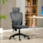 Sedia da Ufficio Ergonomica e Regolabile con Supporto Lombare e Poggiatesta, 66x61x106-116 cm, Grigio - immagine 2