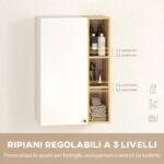 Armadietto Bagno a Parete con Ripiani Regolabili e 3 Mensole Aperte, 59,5x30x90 cm, Bianco e Legno - immagine 5