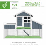 Pollaio Prefabbricato in Legno con Area Aperta, Casetta e Nido, 161,5x62,5x115cm, Grigio - immagine 4