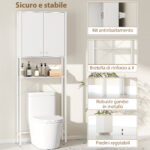 Mobile Bagno Sopra WC e Lavatrice con Armadietto e Ripiano Aperto, 64x20x180 cm, Bianco - immagine 5
