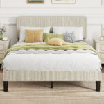 Struttura Letto 140x2 cm con Testiera Imbottita Regolabile in Altezza e Doghe, Velluto a Coste, Grigio - immagine 2