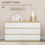Cassettiera 6 Cassetti Moderna in Legno, 135x48x77cm, Bianco e Colore Legno - immagine 4