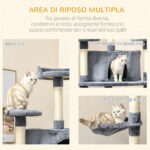 Albero Tiragraffi per Gatti Alto con Casette e Amache, 60x60x2cm, Grigio Chiaro - immagine 6