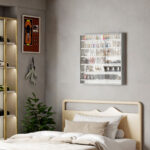 Bacheca Portaoggetti a 5 Ripiani Regolabili in Legno con Ante in Vetro, 80x9,5x83 cm, Bianco e Grigio - immagine 8