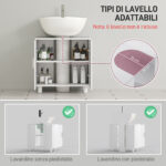 Mobile Sotto Lavabo Bagno a 2 Ante con Ripiano Centrale, in MDF, 60x35x60 cm, Bianco - immagine 4