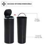 Pattumiera Automatica con Sensore a Infrarossi e Capacità 50L, Acciaio Inox e Plastica, Nero, 30,5x30,5x81,5cm - immagine 4