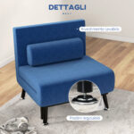 Poltrona Letto con Schienale Regolabile in 5 Posizioni, in Tessuto Effetto Lino e Acciaio, 75x70x75 cm, Blu Scuro - immagine 7