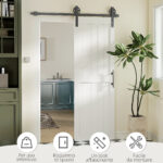 Porta Scorrevole in Stile Country con Binario e Maniglia in Legno e Acciaio, 71,5x213,4 cm, Bianco e Nero - immagine 6