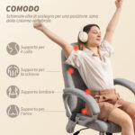 Poltrona da Ufficio Massaggiante a 4 Punti con Riscaldamento e Braccioli, Grigio - immagine 5