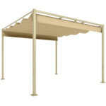 Gazebo Pergola 3x3 m con Tettuccio Retrattile, 8 Viti e 8 Picchetti, in Poliestere 180g e Metallo, Cachi
