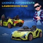 Lamborghini Macchina Elettrica per Bambini 12V con Fari e Musica, Telecomando e Velocità 3-5km/h, Età 3-5 Anni, 108x62x40cm, Verde - immagine 7