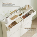 Scarpiera Slim in Legno con 4 Cassetti a Ribalta e 2 Cassetti Scorrevoli, 98x19,2x95,3 cm, Bianco - immagine 6