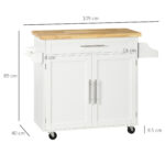 Carrello da Cucina con Cassetto, Portaspezie, Armadietto e 4 Ruote, 109x40x89cm, Bianco - immagine 3
