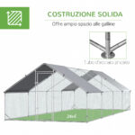 Pollaio da Giardino con Telaio Zincato, Copertura Impermeabile e Rete Esagonale, 3x8x2m, Argento - immagine 5