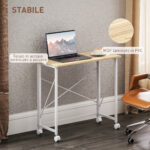 Scrivania Pieghevole Salvaspazio con 4 Ruote e Freno, 80x40x75 cm, Legno - immagine 6