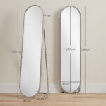 Specchio a Figura Intera da Terra con Supporto Pieghevole, Vetro e Metallo, 40x4x160 cm, Argento - immagine 3