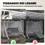 Cuscino da Giardino in Stile Capitonné per 2 Persone con 6 Lacci, in Cotone e Poliestere, 150x98x8 cm, Grigio Scuro - immagine 6