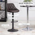 Set 2 Sgabelli da Bar Regolabili con Schienale e Poggiapiedi, Base in Metallo e Seduta in Similpelle, 46x48x83-104 cm, Marrone e Nero - immagine 5