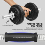 Set Pesi e Bilanciere da 20kg con Impugnature Antiscivolo, 8 Dischi Pesi, Barra Bilanciere e 2 Barre Manubri in Acciaio - immagine 5