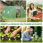 Serra a Tunnel da Esterno 3x3x2m con Copertura in PE, Porta con Cerniera e 4 Finestre, Verde - immagine 7