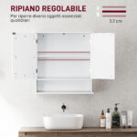 Armadietto Bagno da Parete con 2 Ante a Specchio e Ripiano Aperto, 56x13x58 cm, Bianco - immagine 4