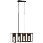 Lampadario a Sospensione Rustico con 4 Cornici Girevoli e Catena Regolabile, 80x21x90-130 cm, Nero e Marrone