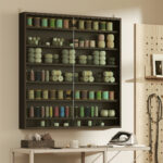 Bacheca Portaoggetti a 6 Ripiani Regolabili in Legno con Ante in Vetro, 80x9,5x83 cm, Nero - immagine 8