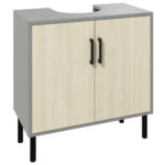Mobile Bagno sottolavabo con Doppia anta e ripiano in Truciolato, 60x30x60cm, Grigio e color Quercia