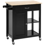 Carrello da Cucina in Legno con Cassetto, Armadietto e Ruote, 83x45x88cm, Nero