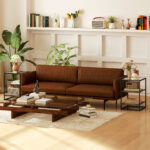 Set 2 Tavolini da Soggiorno a 3 Livelli in Legno e Metallo con Piano in Vetro Temperato, 37x40x55,5 cm, Marrone - immagine 8