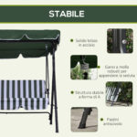 Dondolo da Giardino a 3 Posti con Tettuccio Inclinabile e Cuscini, 172x110x153 cm, Verde - immagine 5