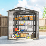 Casetta da Giardino Porta Attrezzi in Acciaio, Tetto inclinato e 4 Prese d'Aria, 152x132x188cm - immagine 8