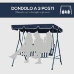 Dondolo da Giardino 3 Posti con Tetto Parasole, in Acciaio e Poliestere, 172x110x153 cm, Bianco e Blu - immagine 7