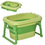Vaschetta Bagnetto Pieghevole per Bimbi 0-6 Anni in Plastica Antiscivolo Verde, 75,3x55,4x43cm