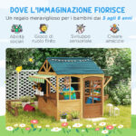 Casetta per Bambini 3-8 Anni con 5 Finestre e 2 Lavagne, in Legno di Abete, 173x117x144 cm, Marrone e Blu - immagine 4