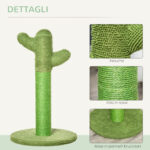 Albero Tiragraffi per Gatti a Forma di Cactus con Corde in Sisal, 40x40x65 cm, Verde - immagine 5