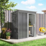 Capanno Attrezzi con Tetto Inclinato e Porta Scorrevole, in Acciaio e PP, 163x89x182 cm, Grigio Chiaro - immagine 8